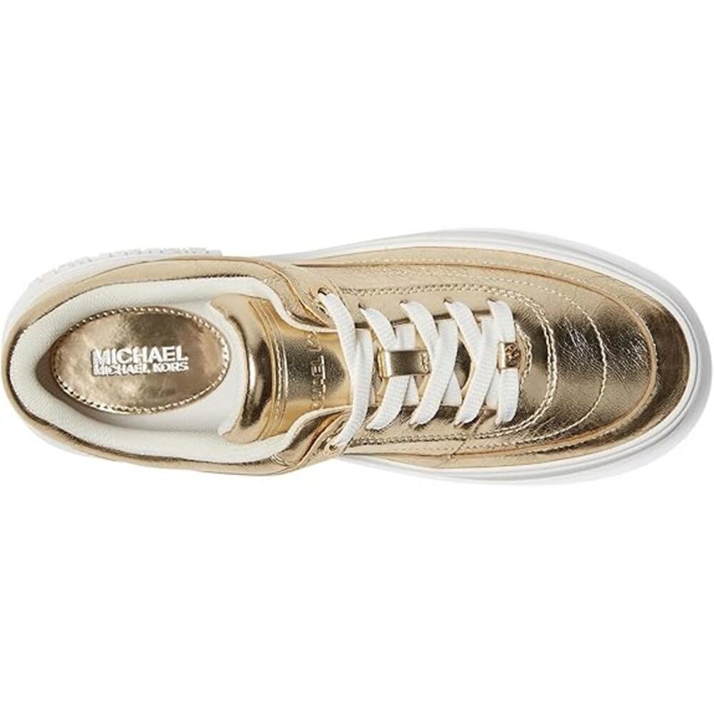 Michael Kors Aurora Lace Up Wrinkled Leather Gold Sneaker 7.5 - Picture 3 of 9
